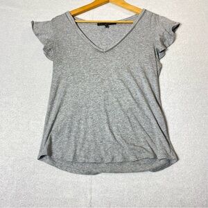 White House Black Market Heather Gray V-Neck Flutter Sleeve Tee